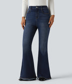 High Waisted Bootcut Raw Hem Casual Jeans with Pockets — Estate Blue Denim — view 1