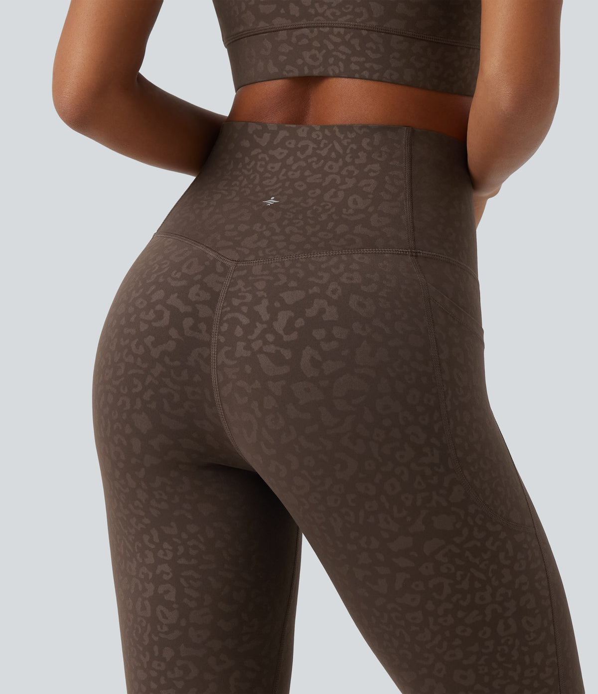 Leopard Print High Waisted Tummy Control Yoga Leggings with Pockets — Prairie Wild Dark Leopard — view 4