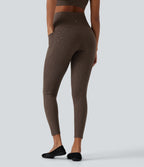 Leopard Print High Waisted Tummy Control Yoga Leggings with Pockets — Prairie Wild Dark Leopard — view 2