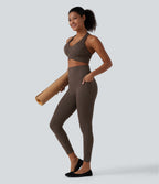 Leopard Print High Waisted Tummy Control Yoga Leggings with Pockets — Prairie Wild Dark Leopard — view 7