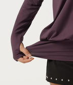 V Neck Long Sleeve Thumb Hole Ruched Casual Top — Plum Wine — view 6