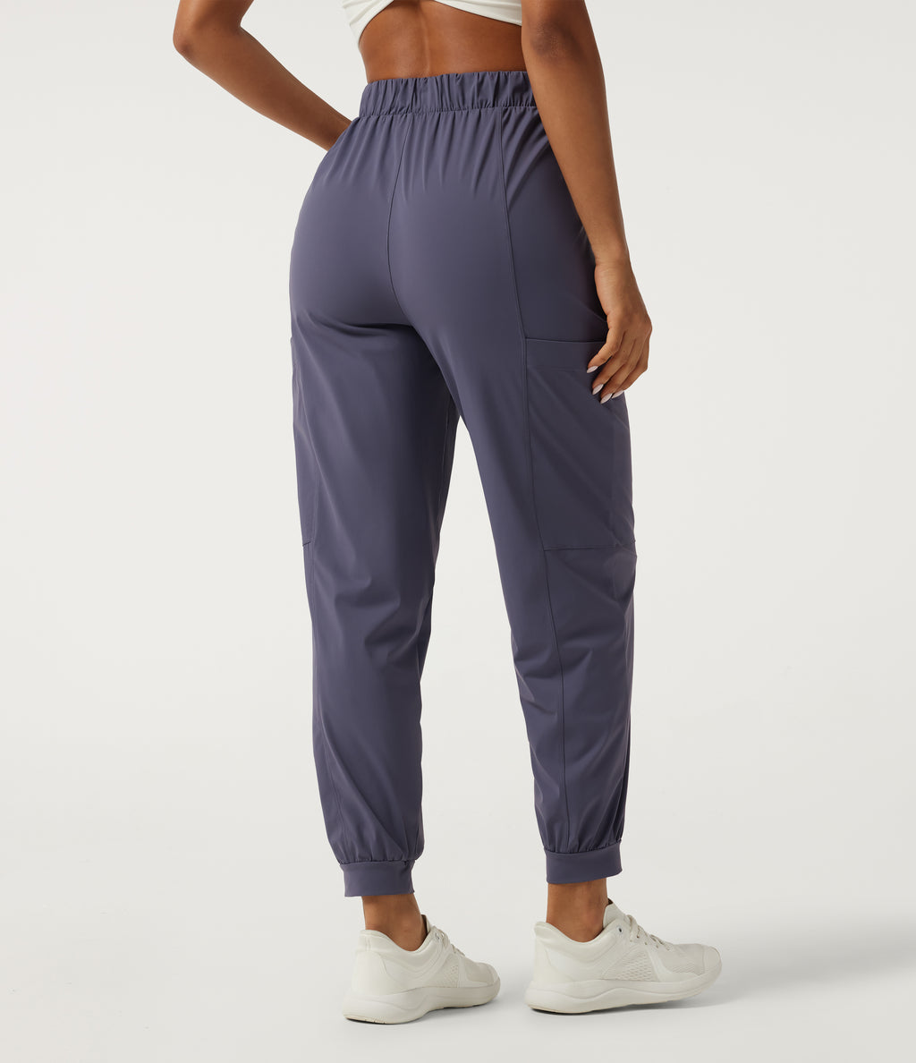 High Waisted Quick Dry InstantCool Running Joggers with Pockets-UPF40+ — Charcoal Blue — view 2