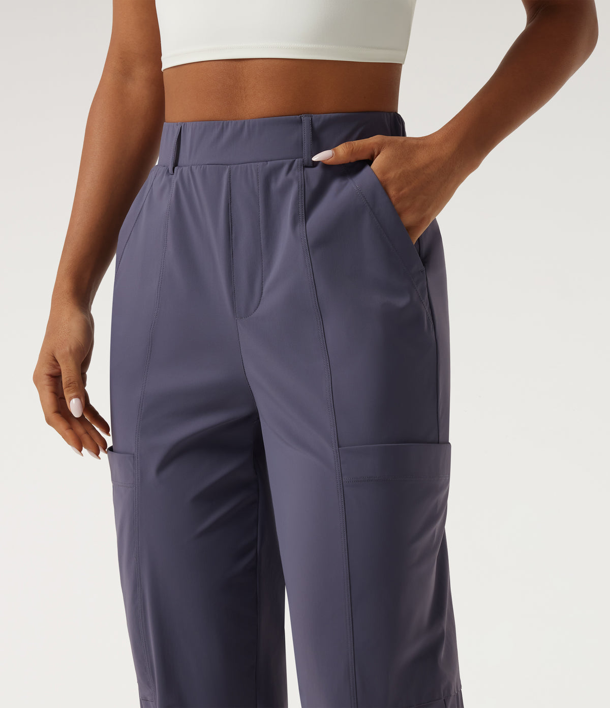 High Waisted Quick Dry InstantCool Running Joggers with Pockets-UPF40+ — Charcoal Blue — view 5