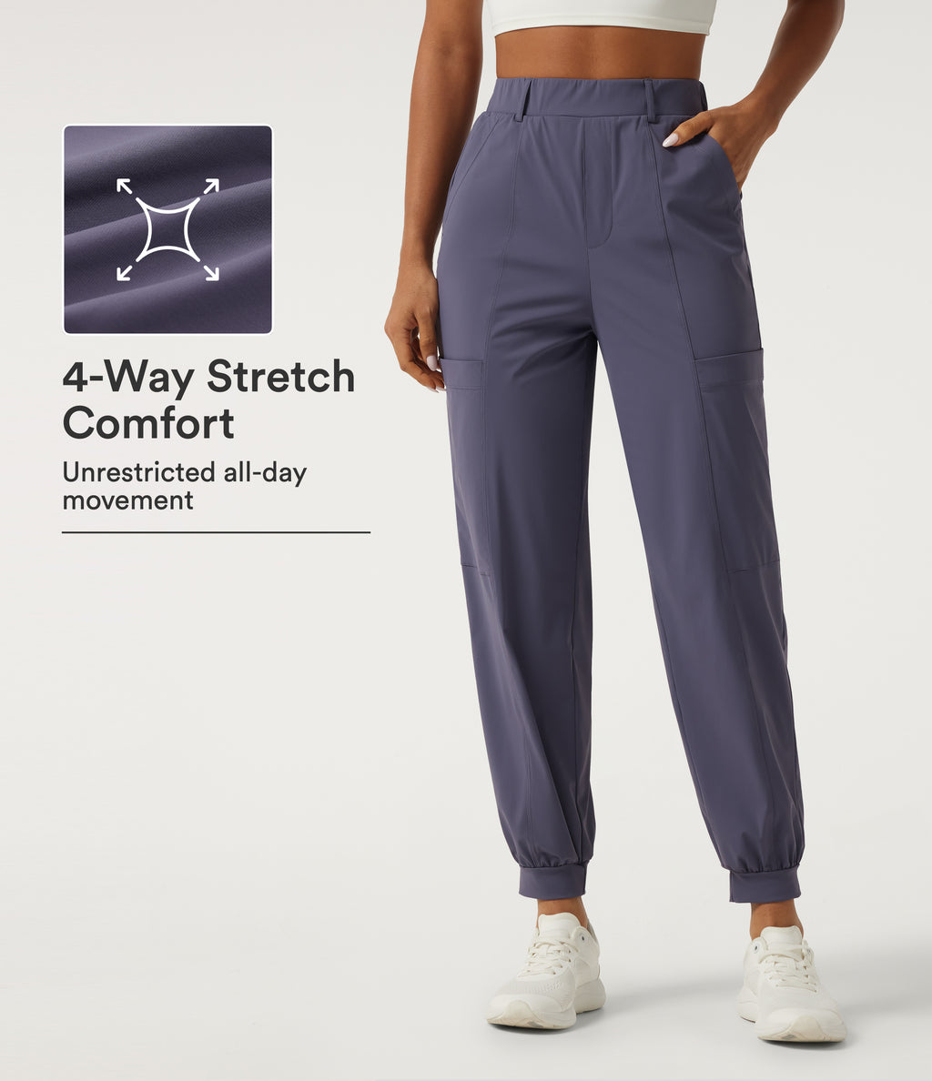 High Waisted Quick Dry InstantCool Running Joggers with Pockets-UPF40+ — Charcoal Blue — view 1