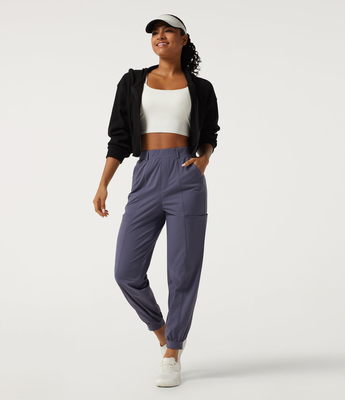 High Waisted Quick Dry InstantCool Running Joggers with Pockets-UPF40+ — Charcoal Blue — view 8