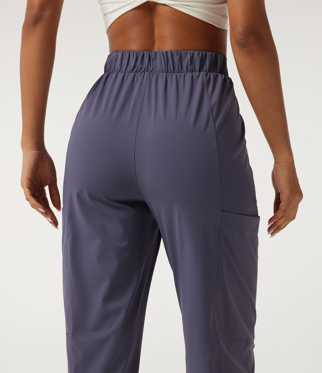 High Waisted Quick Dry InstantCool Running Joggers with Pockets-UPF40+ — Charcoal Blue — view 4