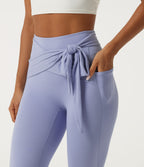 High Waisted Tie Front Yoga Leggings with Pockets — Xenon Blue — view 5