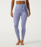 High Waisted Tie Front Yoga Leggings with Pockets — Xenon Blue — view 3