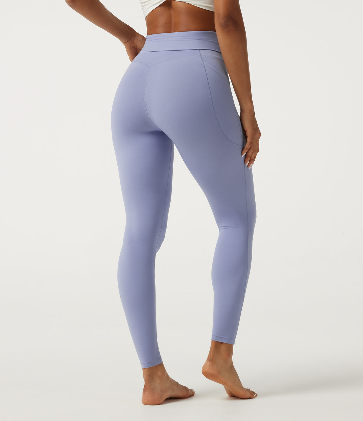 High Waisted Tie Front Yoga Leggings with Pockets — Xenon Blue — view 2