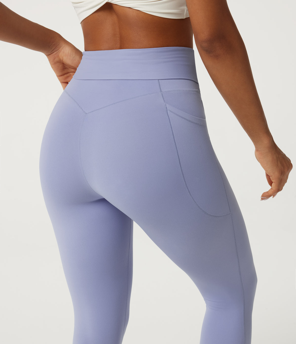 High Waisted Tie Front Yoga Leggings with Pockets — Xenon Blue — view 4