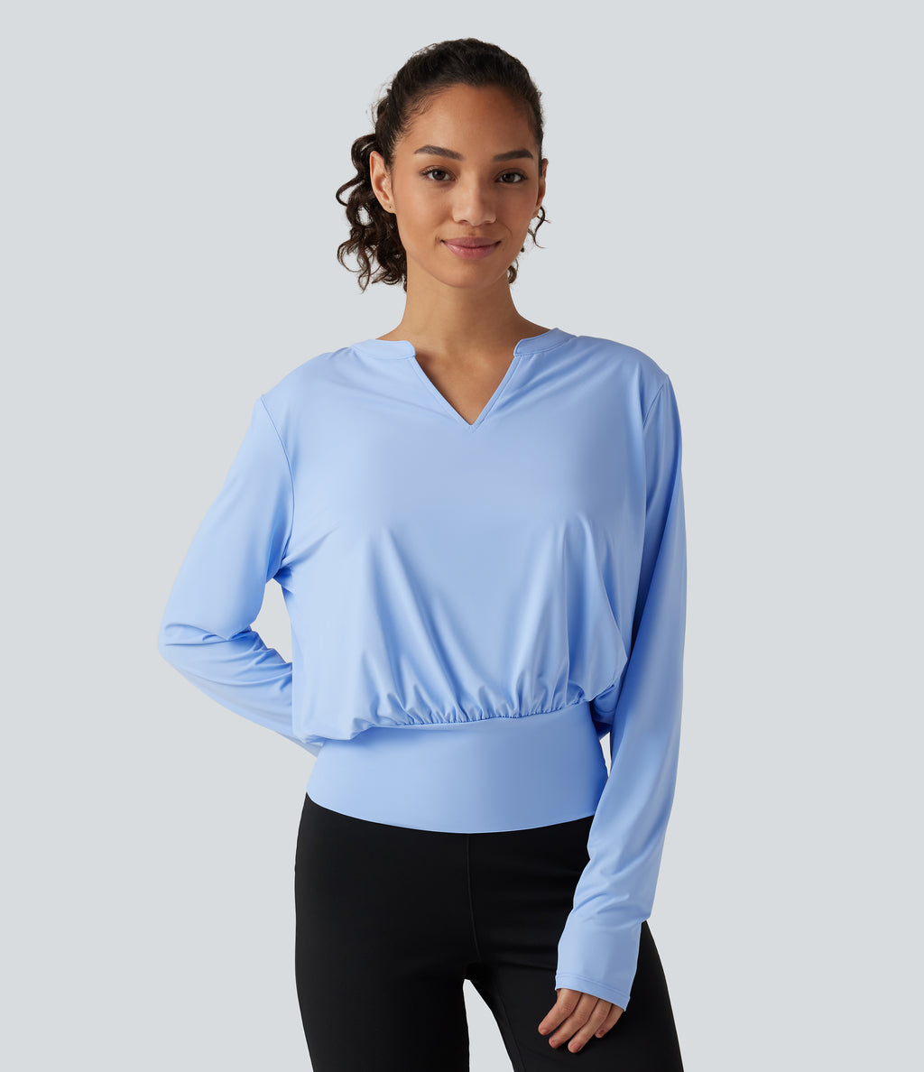 Henley Neck Long Sleeve InstantCool Yoga Sports Top-UPF50+ — Sky Blue — view 4