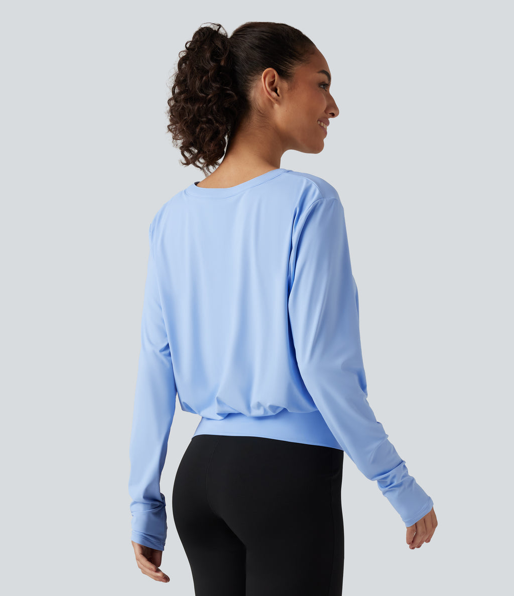 Henley Neck Long Sleeve InstantCool Yoga Sports Top-UPF50+ — Sky Blue — view 2
