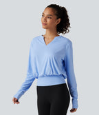 Henley Neck Long Sleeve InstantCool Yoga Sports Top-UPF50+ — Sky Blue — view 3