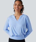 Henley Neck Long Sleeve InstantCool Yoga Sports Top-UPF50+ — Sky Blue — view 1