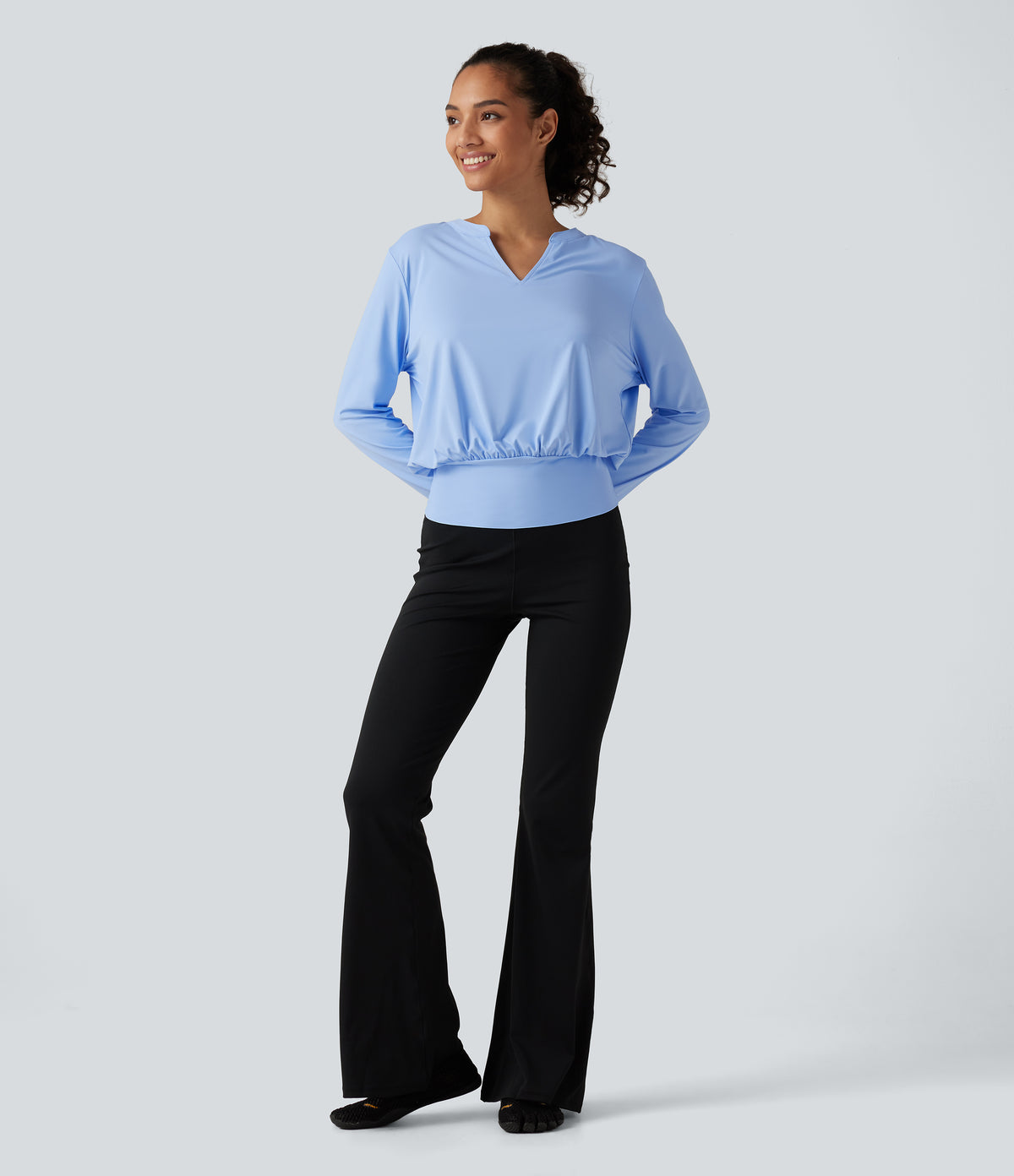 Henley Neck Long Sleeve InstantCool Yoga Sports Top-UPF50+ — Sky Blue — view 6