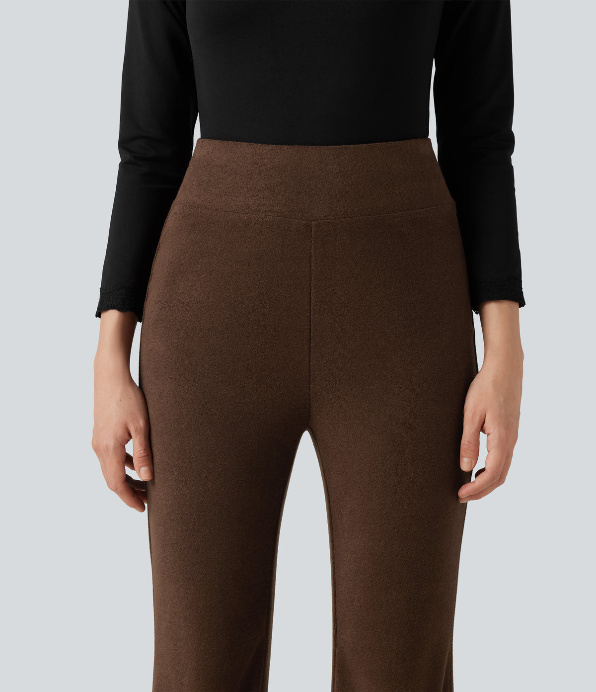 High Waisted Flare Casual Trousers — Thick Earthy Brown — view 5