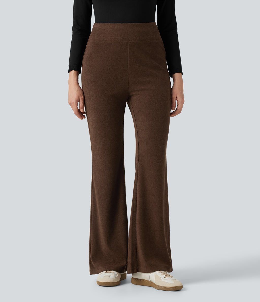 High Waisted Flare Casual Trousers — Thick Earthy Brown — view 3