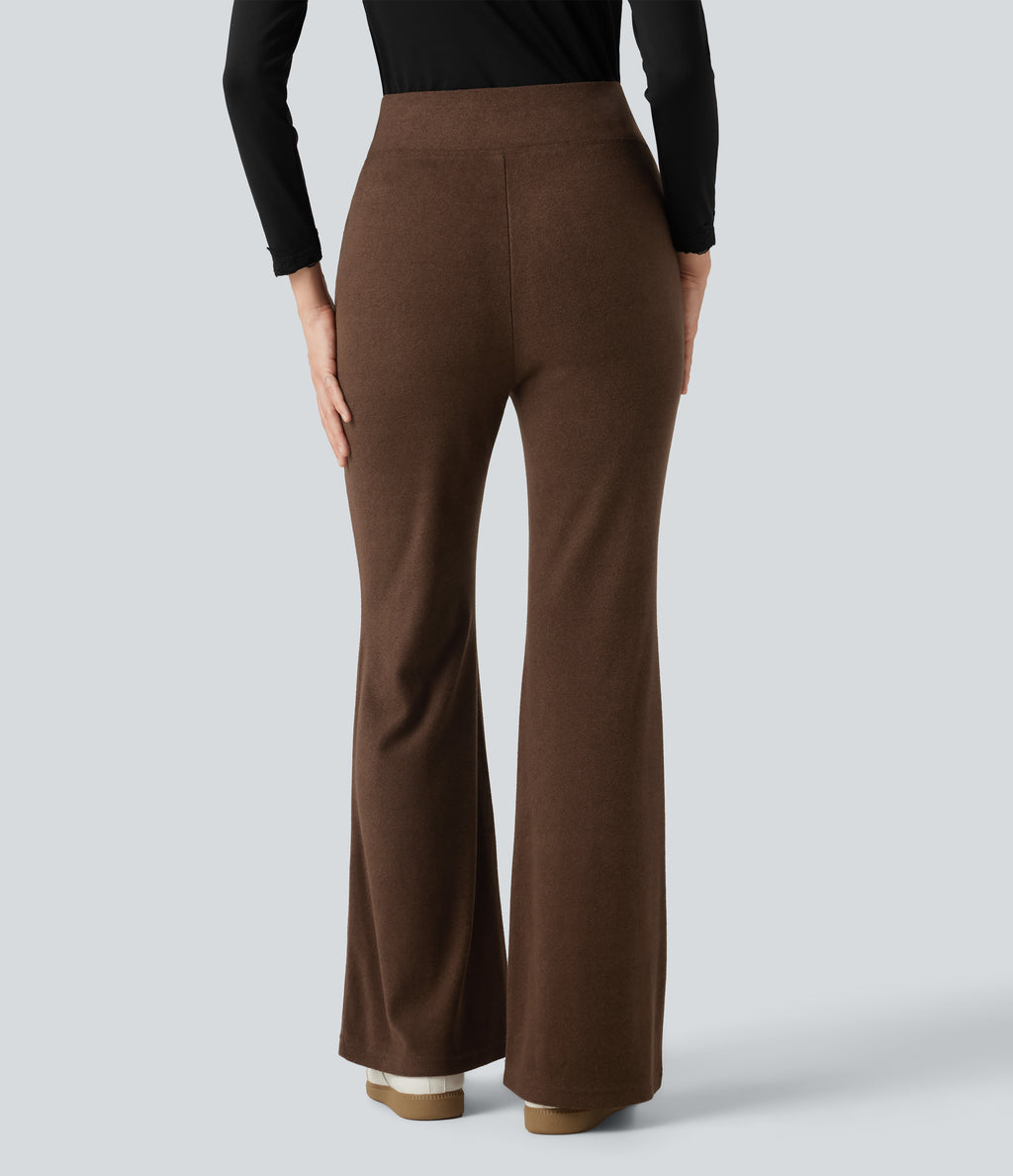 High Waisted Flare Casual Trousers — Thick Earthy Brown — view 2