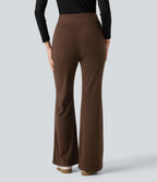 High Waisted Flare Casual Trousers — Thick Earthy Brown — view 2