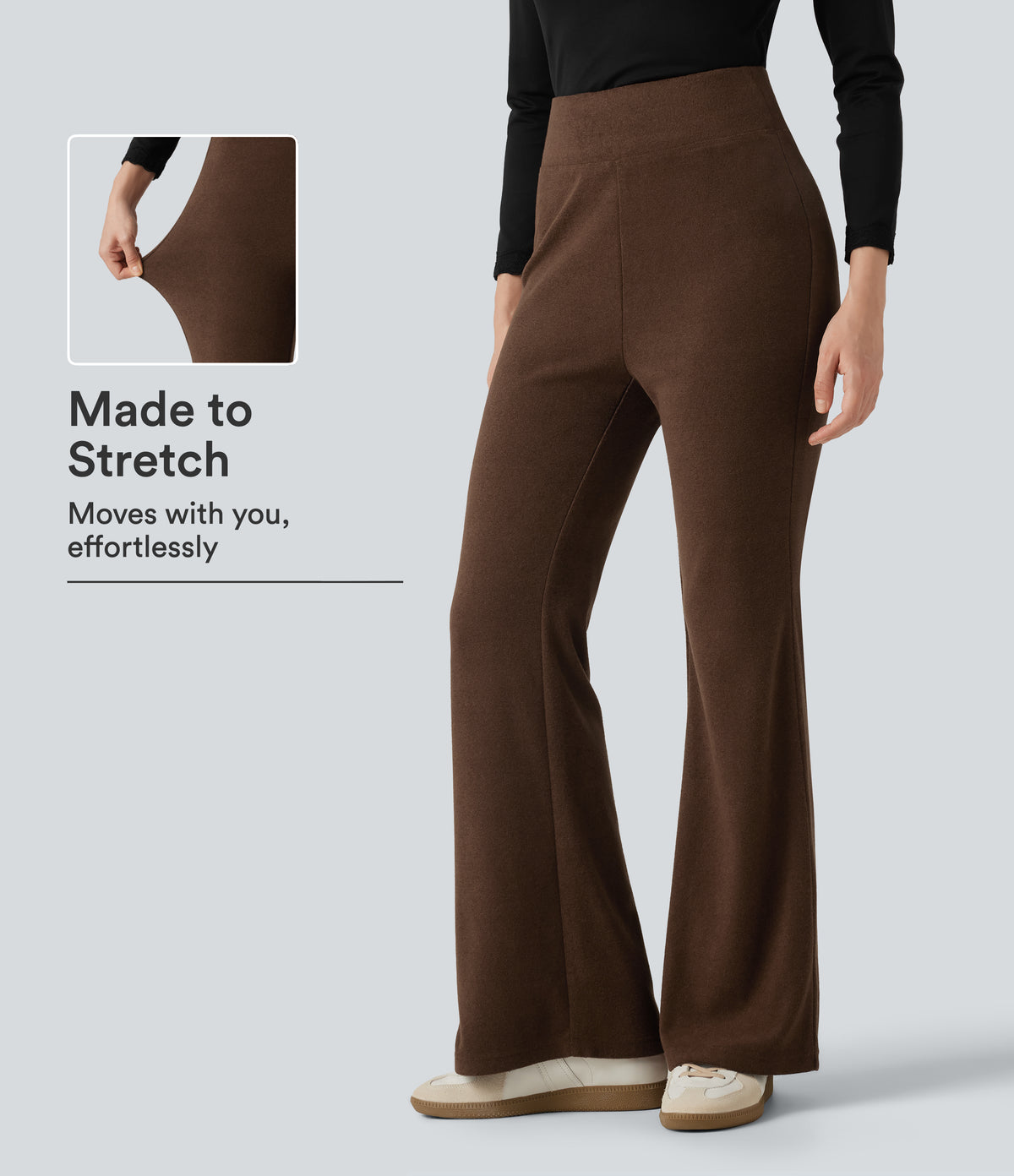 High Waisted Flare Casual Trousers — Thick Earthy Brown — view 1