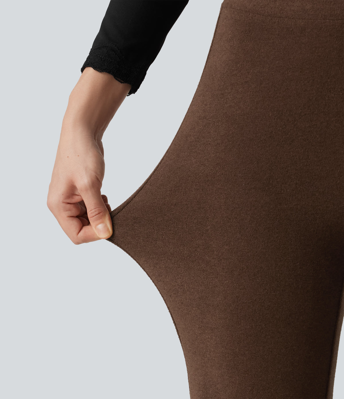 High Waisted Flare Casual Trousers — Thick Earthy Brown — view 6