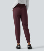 High Waisted Drawstring Casual Joggers with Pockets — Windsor Wine — view 2