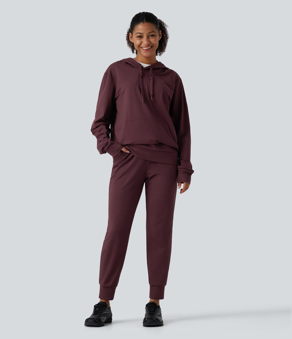 High Waisted Drawstring Casual Joggers with Pockets — Windsor Wine — view 6