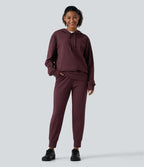 High Waisted Drawstring Casual Joggers with Pockets — Windsor Wine — view 6