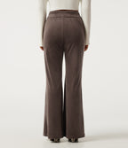 High Waisted Tummy Control Asymmetric Flare Corduroy Casual Trousers with Pockets — Forest Loam — view 2