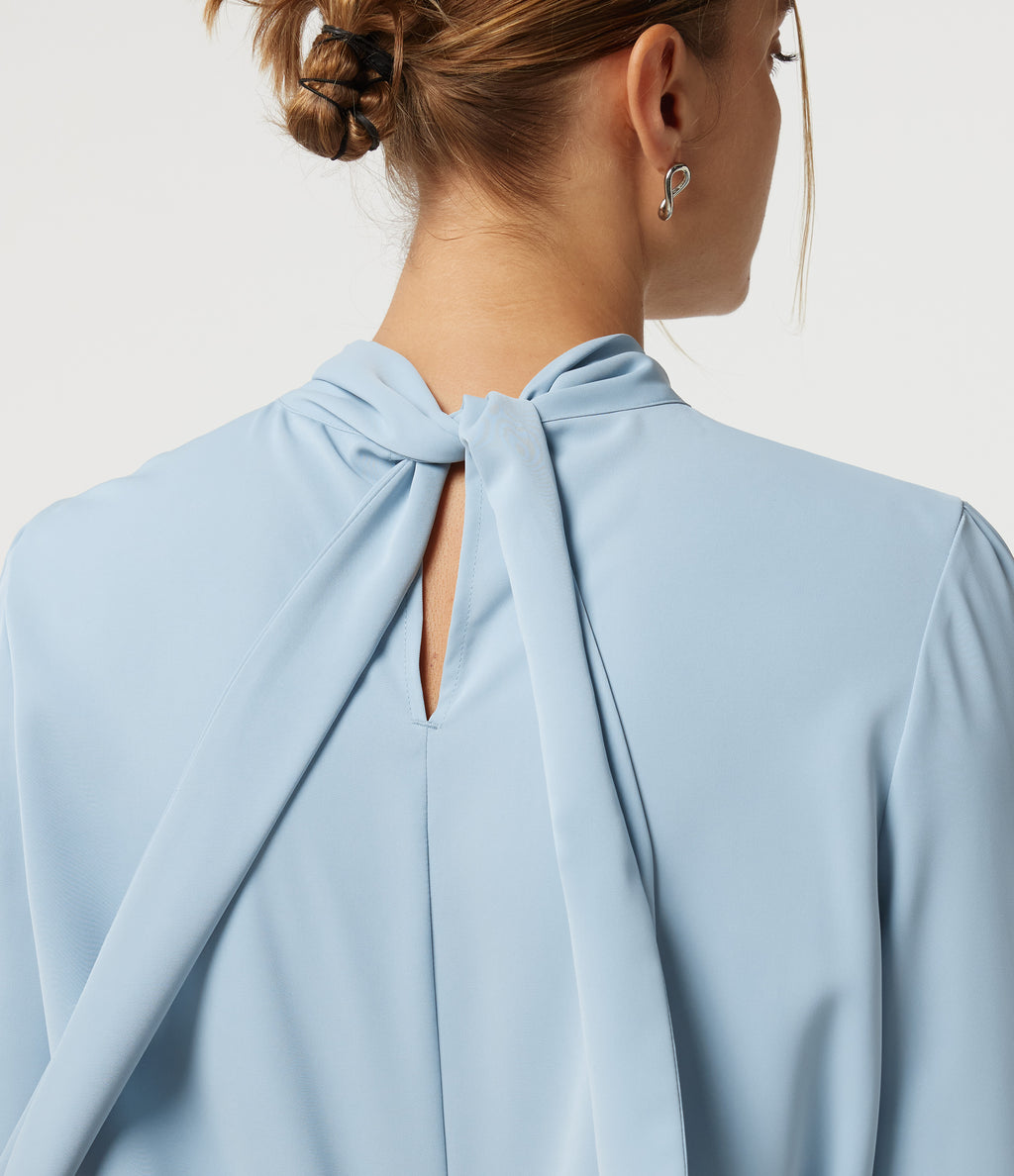 Mock Neck Tie Back Long Sleeve Work Blouse — Plein Air — view 6