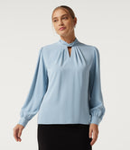 Mock Neck Tie Back Long Sleeve Work Blouse — Plein Air — view 4