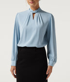 Mock Neck Tie Back Long Sleeve Work Blouse — Plein Air — view 5