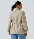 Long Sleeve Adjustable Drawcord Work Jacket with Pockets — Feather Gray — view 2