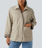 Long Sleeve Adjustable Drawcord Work Jacket with Pockets — Feather Gray — view 5