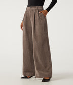 High Waisted Wide Leg Corduroy Work Trousers with Pockets — Maple Spice — view 3