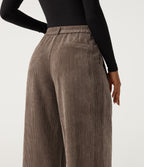 High Waisted Wide Leg Corduroy Work Trousers with Pockets — Maple Spice — view 4