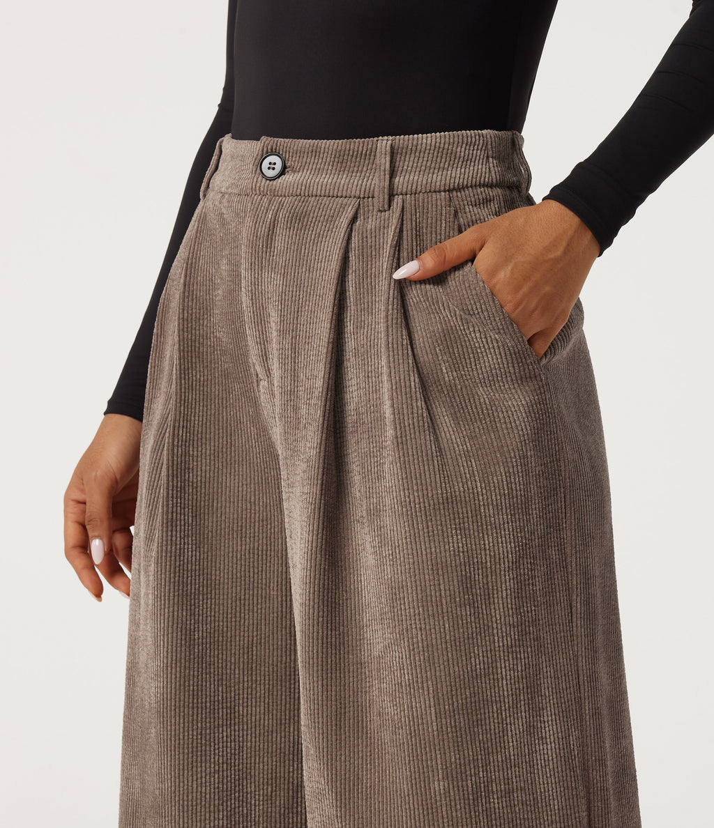 High Waisted Wide Leg Corduroy Work Trousers with Pockets — Maple Spice — view 5