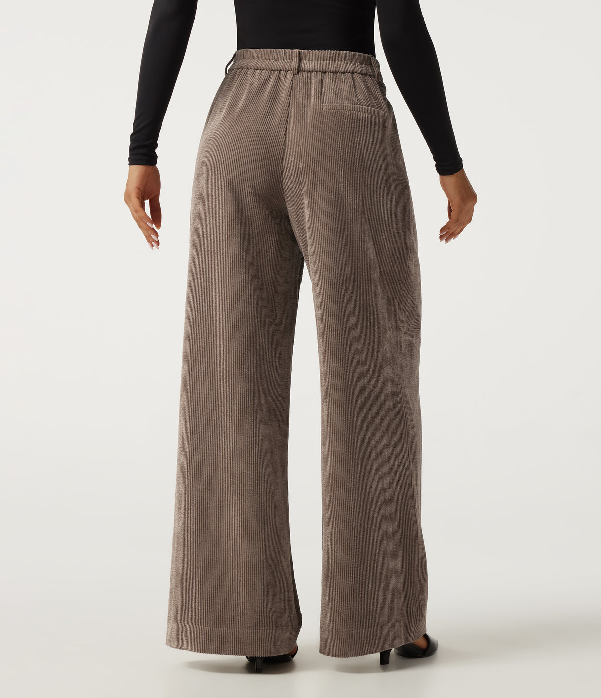 High Waisted Wide Leg Corduroy Work Trousers with Pockets — Maple Spice — view 2
