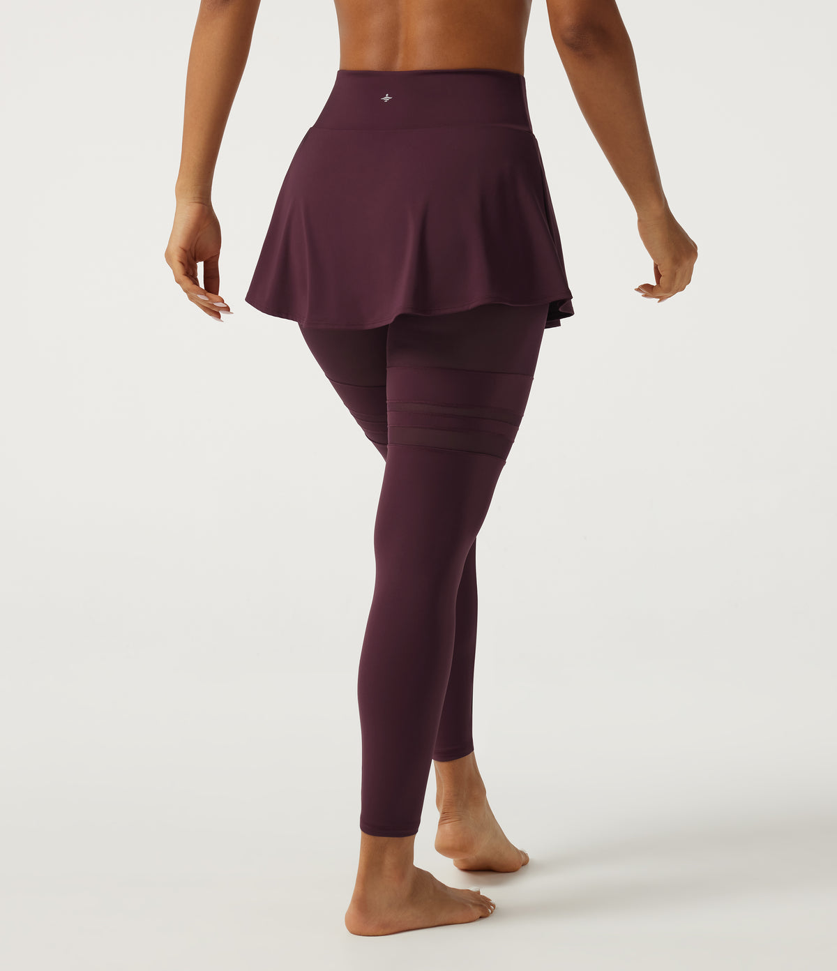 Airy Mid Rise Pleated Contrast Mesh Dance Skirted Leggings with Pockets — Berry Red — view 2