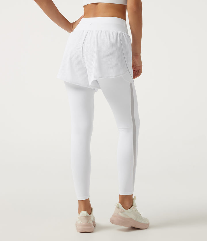 High Waisted Tummy Control Contrast Mesh Running Leggings with Pockets — White — view 1