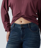 V Neck Batwing Long Sleeve Twisted Casual Top — Tawny Port — view 5