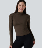 Airy Mock Neck Long Sleeve InstantCool Yoga Sports Top — Chocolate Martini — view 1