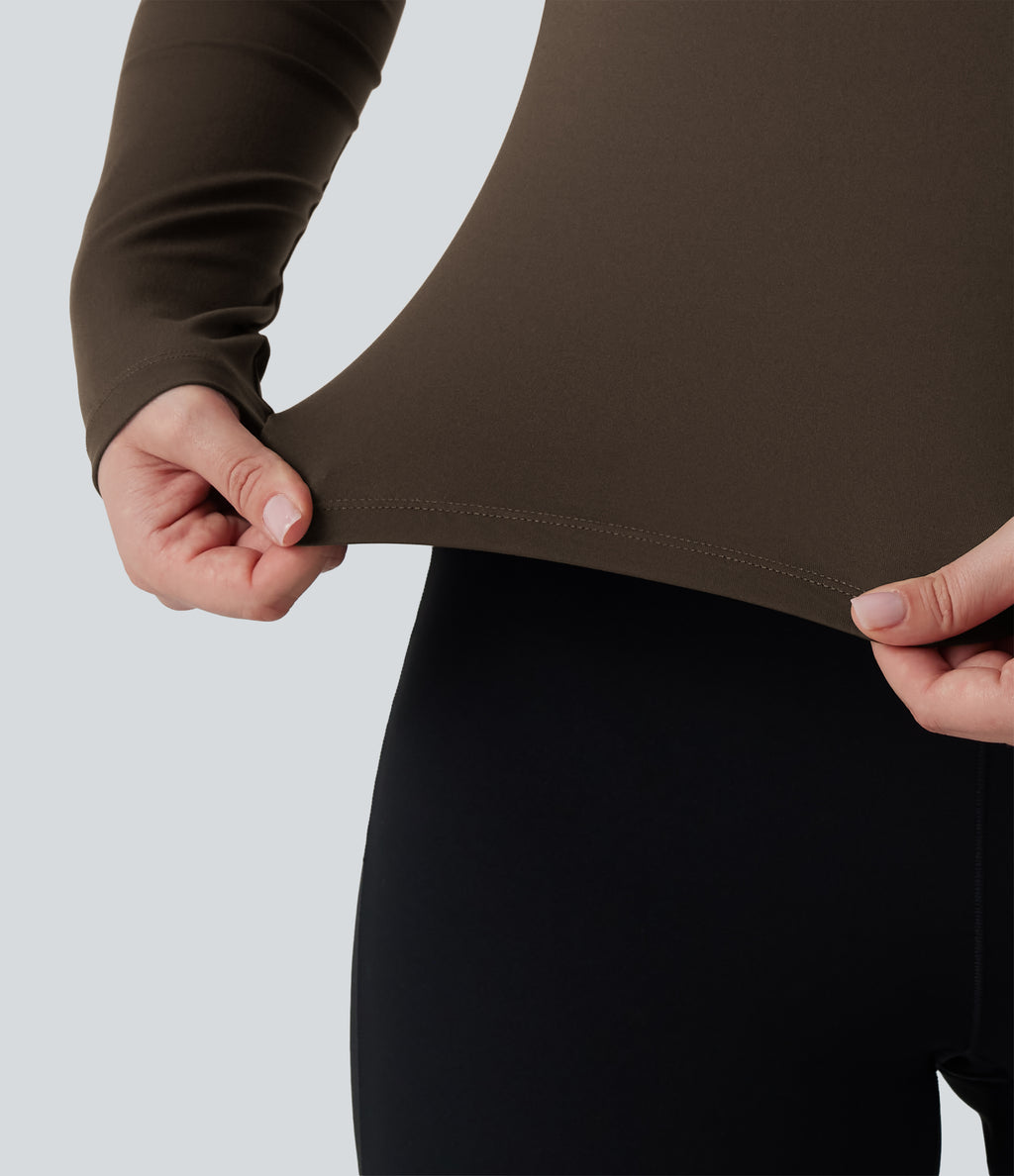Airy Mock Neck Long Sleeve InstantCool Yoga Sports Top — Chocolate Martini — view 7