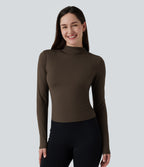 Airy Mock Neck Long Sleeve InstantCool Yoga Sports Top — Chocolate Martini — view 4