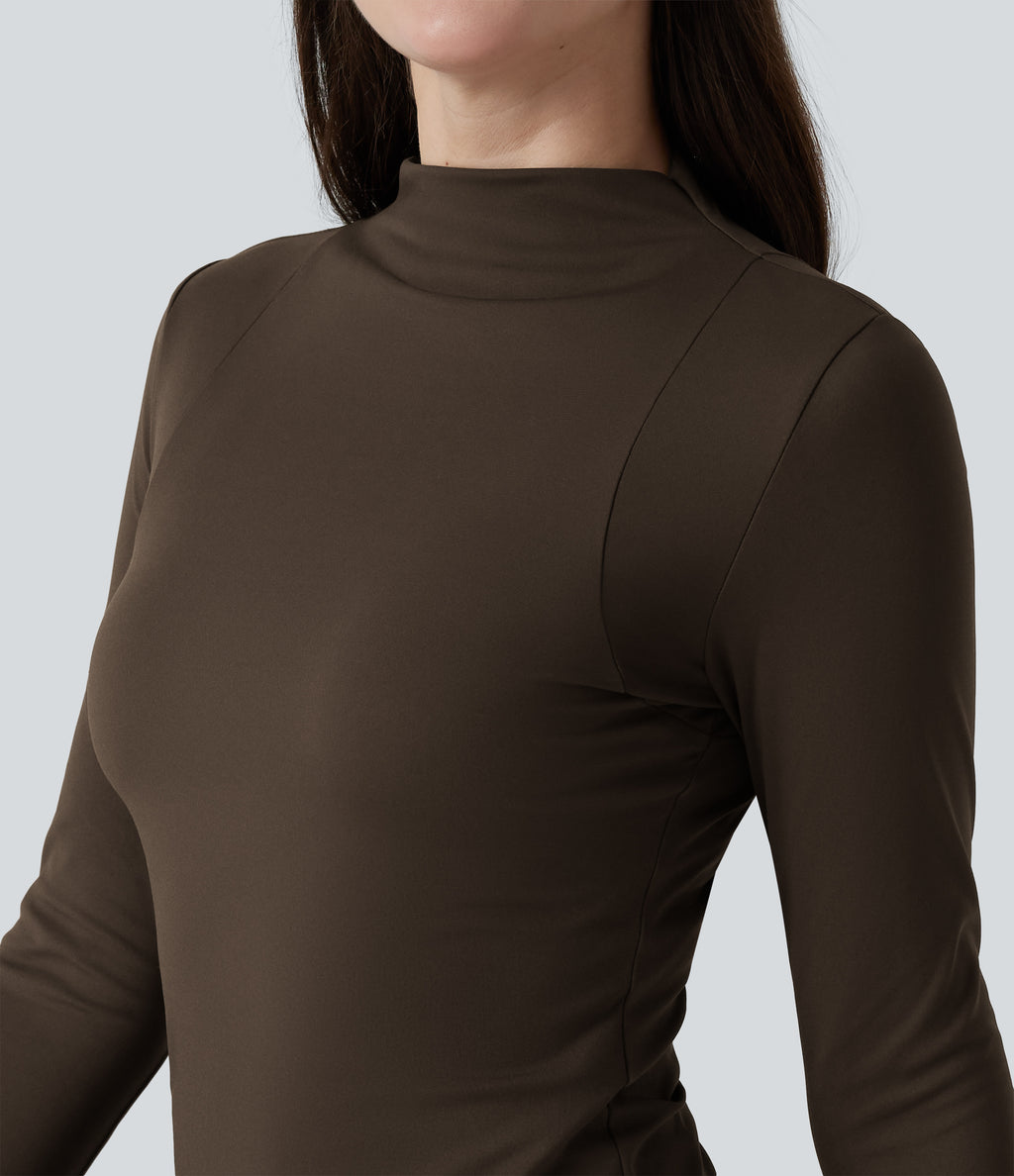 Airy Mock Neck Long Sleeve InstantCool Yoga Sports Top — Chocolate Martini — view 6