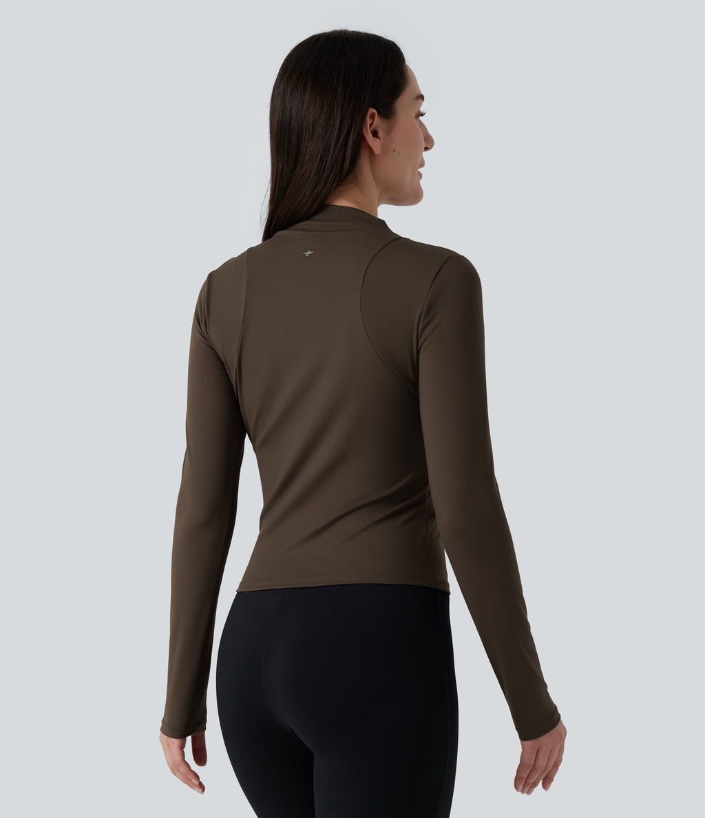 Airy Mock Neck Long Sleeve InstantCool Yoga Sports Top — Chocolate Martini — view 2