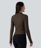 Airy Mock Neck Long Sleeve InstantCool Yoga Sports Top — Chocolate Martini — view 2