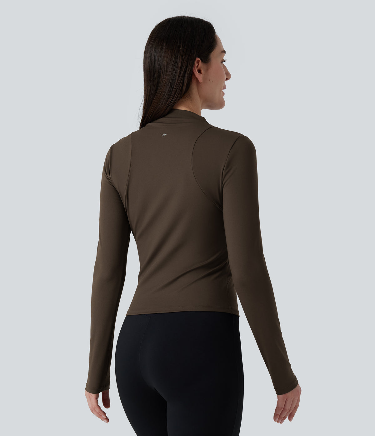 Airy Mock Neck Long Sleeve InstantCool Yoga Sports Top — Chocolate Martini — view 2