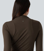 Airy Mock Neck Long Sleeve InstantCool Yoga Sports Top — Chocolate Martini — view 5