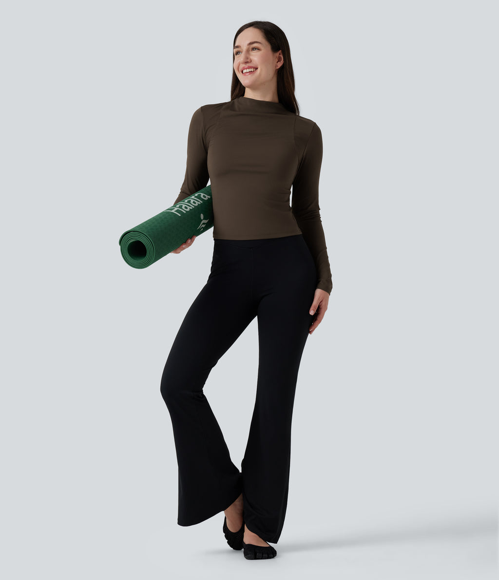 Airy Mock Neck Long Sleeve InstantCool Yoga Sports Top — Chocolate Martini — view 8